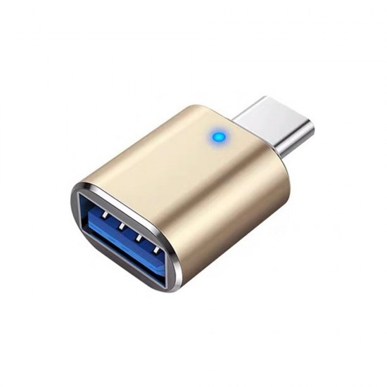 USB3.0 to type-C Adapter Converter Connector Aluminum Alloy with Breathing Lamp for Vehicle Mobile Phone