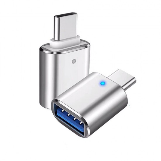 USB3.0 to type-C Adapter Converter Connector Aluminum Alloy with Breathing Lamp for Vehicle Mobile Phone