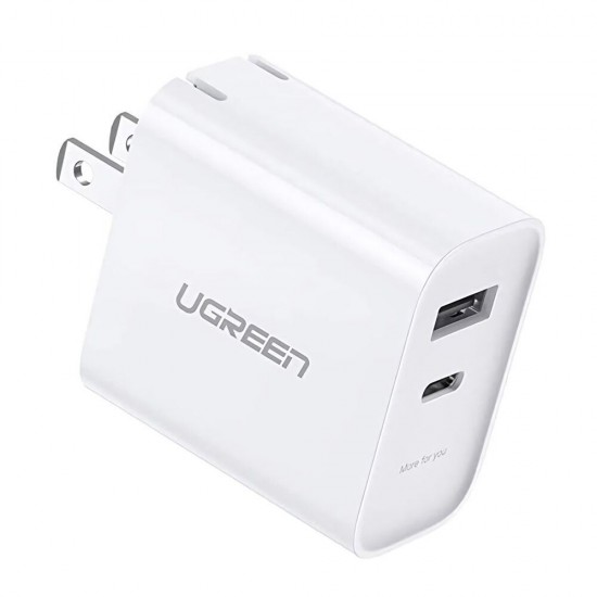 USB C+ USB A Charger 18W Power Adapter Type C Quick Charging Dual Port Fast Charger with Foldable Plug