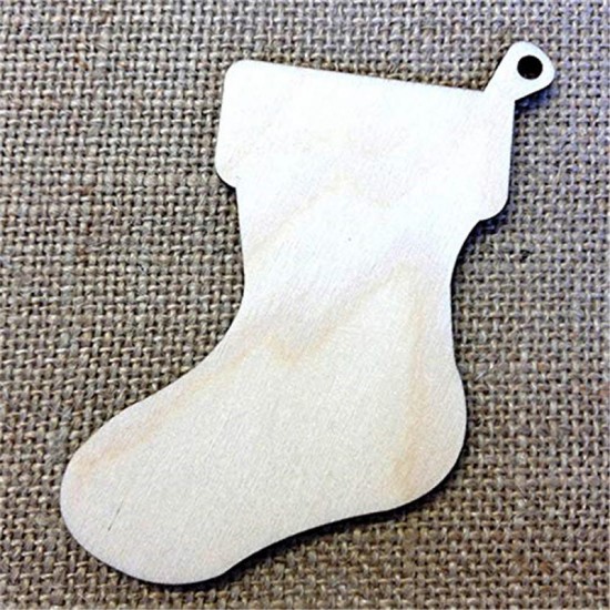 10Pcs Blank Christmas Stocking Wood Chip Sheet Hanging Tags Cutout Laser Engraving Wooden DIY