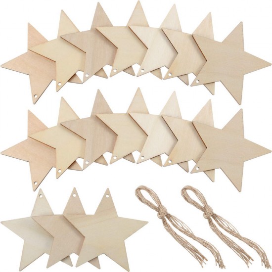 10Pcs Blank Star Shape Wood Chip Sheet Hanging Tags Cutouts Laser Engraving Wooden DIY Crafts