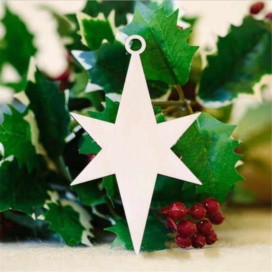 10Pcs Wooden Blank Christmas Star Wood Chip Sheet Ornaments Hanging Tags Laser Engraving DIY Crafts