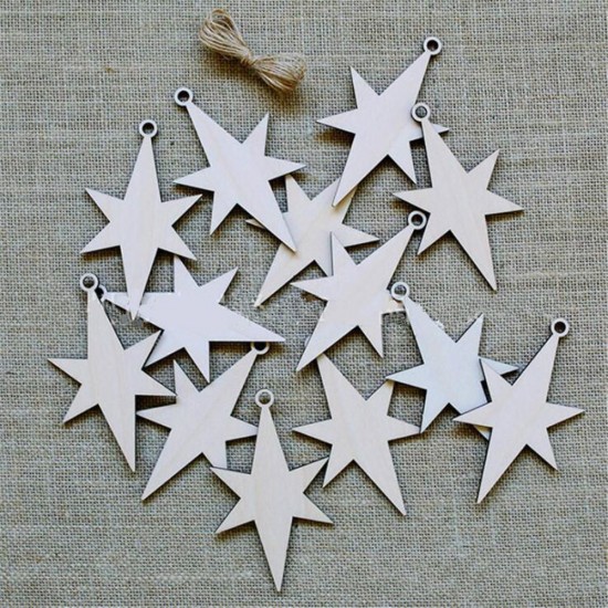 10Pcs Wooden Blank Christmas Star Wood Chip Sheet Ornaments Hanging Tags Laser Engraving DIY Crafts