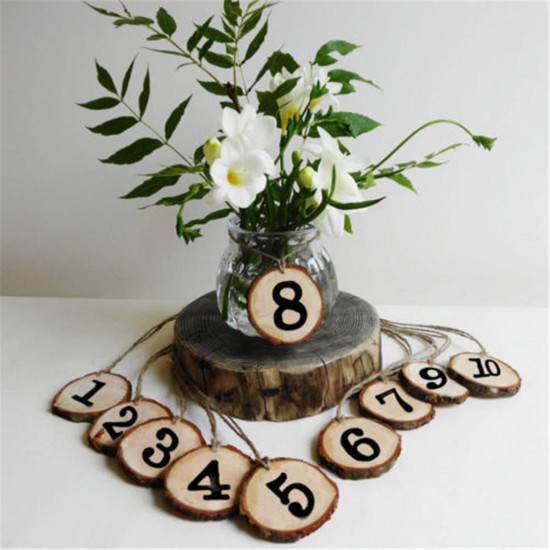 10Pcs/Lot Laser Engraving Wooden Number Hanging Table Cards Wedding Party Decor Reception Pendant