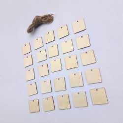 25Pcs Blank Square Wood Chips Sheet Hanging Tags Ornament Laser Engraving DIY Art Wedding Decorations