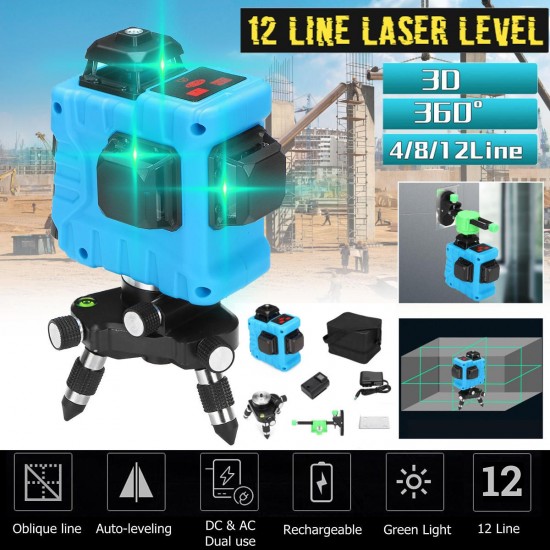12 Line 360 Horizontal Vertical Cross 3D Green Light Laser Level Self-Leveling Measure Super Powerful Laser Beam
