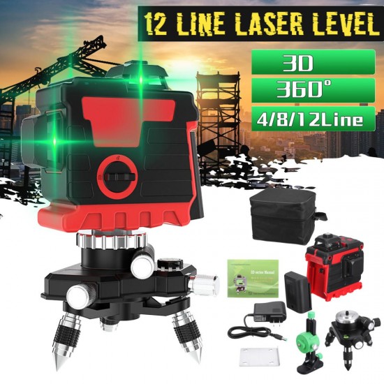 12 Line 360 Horizontal Vertical Cross Green Light 3D Laser Level Self-Leveling Measure Super Powerful Laser Beam