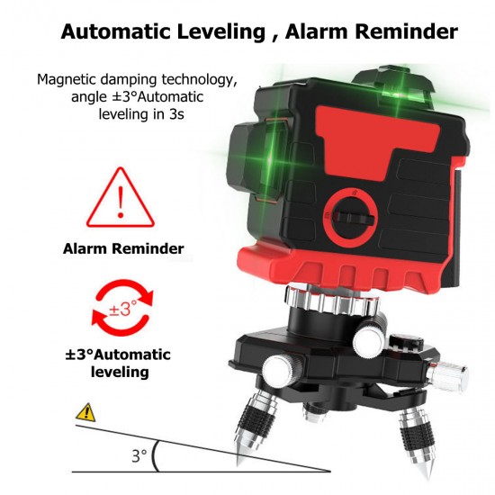 12 Line 360 Horizontal Vertical Cross Green Light 3D Laser Level Self-Leveling Measure Super Powerful Laser Beam