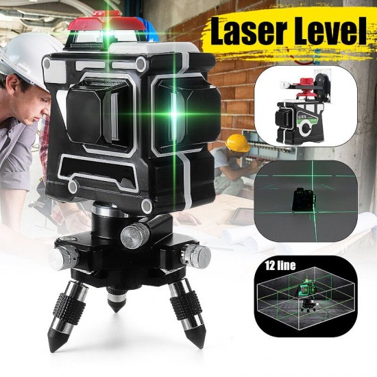 3D 12 Line Blue Light Laser Level LCD 360° Rotary Self Leveling Cross Measuring Tool