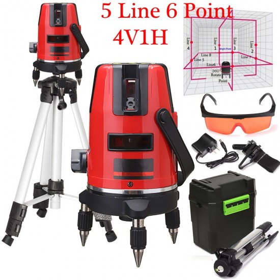 5 Lines 6 Points Professional Waterproof Laser Level Red Automatic Level 360° Rotating Outdoor Mode + Tripod