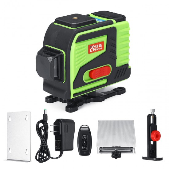 Remote 12 Lines Green Laser Level Self Leveling 3D 360° Cross Measuring Tool Kit