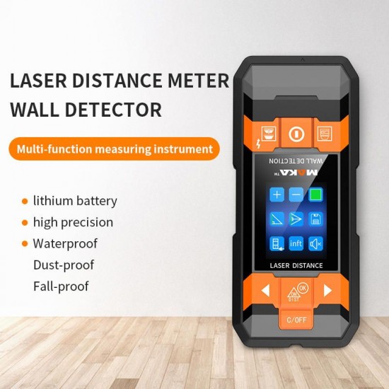 MK2101C 1.8inch Backlit Color Screen Wall Detector 40M Laser Ranging 2-in-1 Measuring Instrument Wall Detector Metal Detector Laser Rangefinder Laser Distance Meter