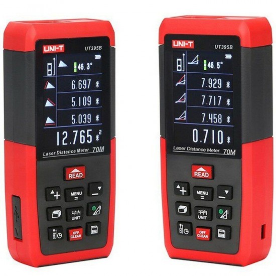 UT395B Professional 70M Laser Distance Meter Lofting Test Levelling Instrument Area/Volume with Data Storage USB Connector + Color LCD Display