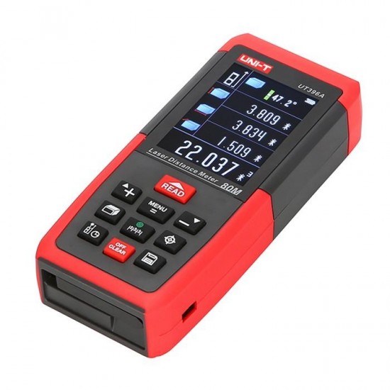 UT396A Professional 80M Laser Distance Meter Rangefinder Angle Electronic Level Area/Volume + USB Data Storage + 2MP Camera + Color LCD Display