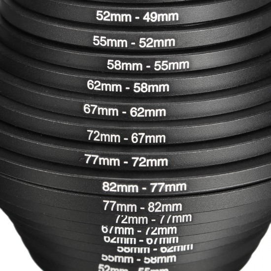 18pcs Step Up Down Lens Filter Ring Adapter Set 37 - 82mm For Canon Nikon 18pcs Step Up Down Lens Filter Ring Adapter Set 37 - 82mm For Canon Nikon