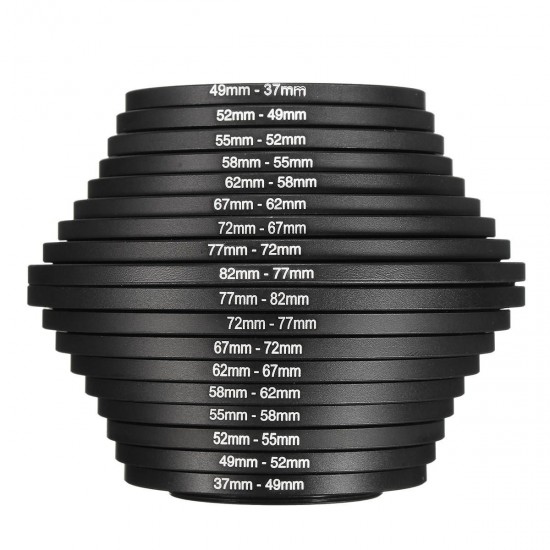 18pcs Step Up Down Lens Filter Ring Adapter Set 37 - 82mm For Canon Nikon 18pcs Step Up Down Lens Filter Ring Adapter Set 37 - 82mm For Canon Nikon