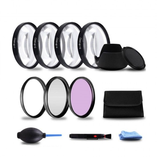 49/52/55/58/62/67/72/77mm Close-up +1/+2/+4/+10 UV FLD CPL Lens Filter Hood Set for DSLR Camera