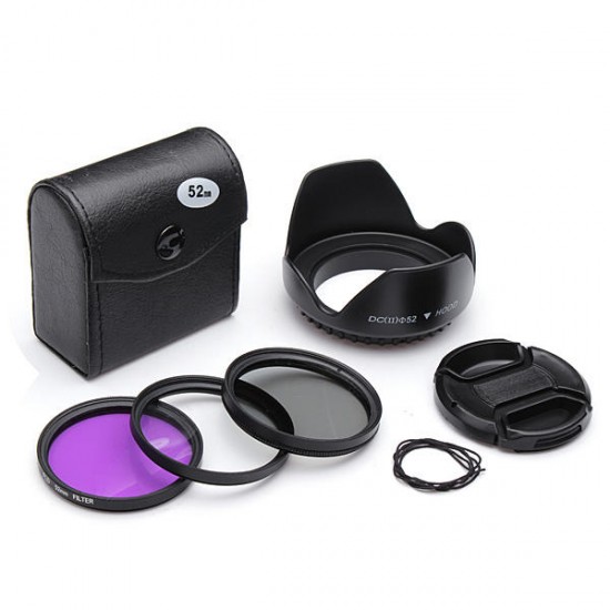 52mm UV CPL FLD Filter Kit With Petal Flower Lens Hood For Nikon