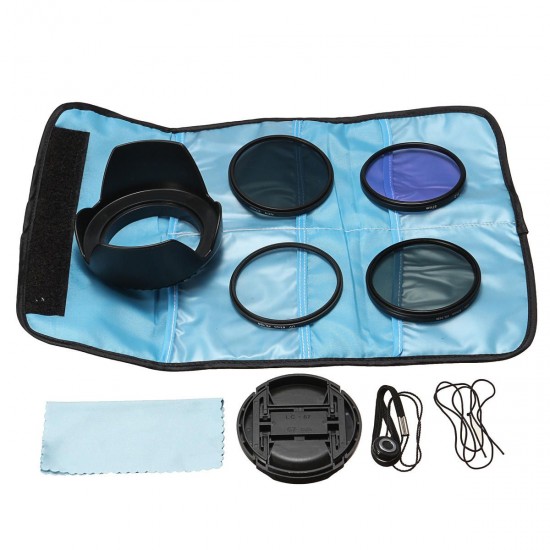 67MM UV CPL FLD ND4 Polarizing Lens Filter Kit Hood Cap Bag