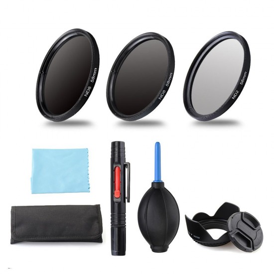 ND2/4/8 49/52/55/58/62/67/72/77mm Lens Filter Storage Bag Lens Hood Cap Blower Brush Kit Set