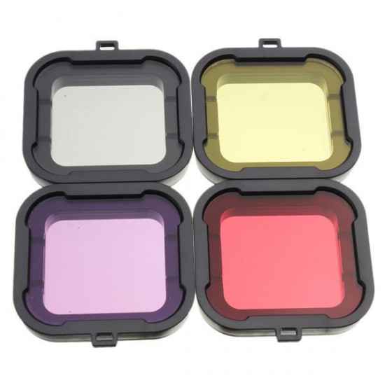4Pcs Red Yellow Grey Purple Color Diving UV Filter Lens Cover For GoPro Hero 4 3 Plus