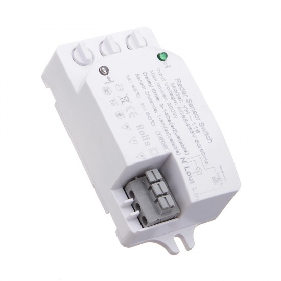 200W Adjustable Microwave Radar Sensor Light Switch Detector for Panel Fluorescent Lamps AC85-265V