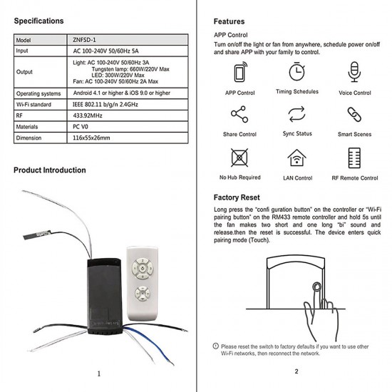 AC110V-240V WIFI RF APP Timing Wireless Remote Control Smart Light Switch Kit for Universal Ceiling Fan Lamp AC110V-240V WIFI RF APP Timing Wireless Remote Control Smart Light Switch Kit for Universal Ceiling Fan Lamp
