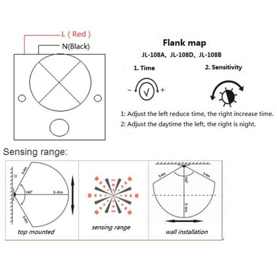 AC170-250V 5W PIR Motion Sensor Light Switch Adjustable Delay Time for Lamp