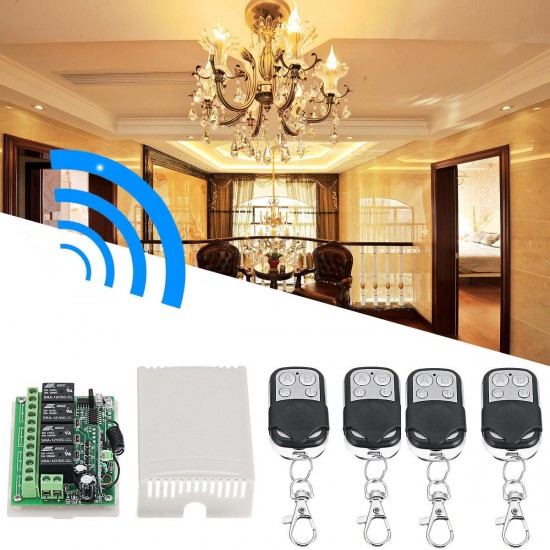 DC12V 4 Transmitter & Receiver Relay 4CH 433MHz Wireless Remote Control Light Switch
