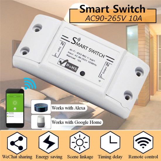 AC90-250V WiFi APP Relay Module DIY Smart Home Automation Light Switch Work With Amazon Alexa Google