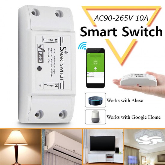 AC90-250V WiFi APP Relay Module DIY Smart Home Automation Light Switch Work With Amazon Alexa Google