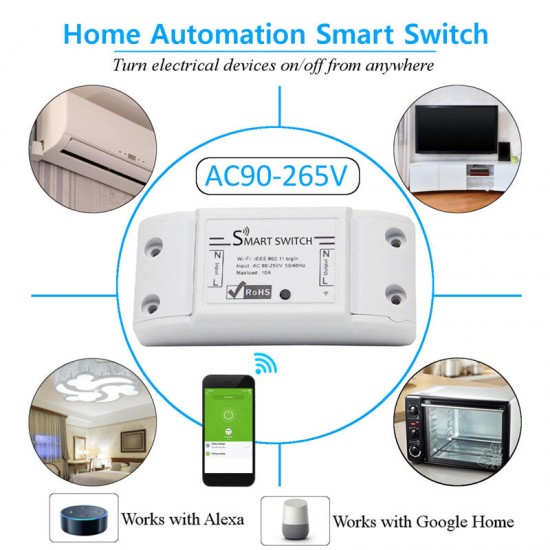 AC90-250V WiFi APP Relay Module DIY Smart Home Automation Light Switch Work With Amazon Alexa Google