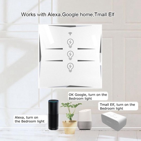 3 Way EU Type WiFi Smart Touch Light Switch Work With Amazon Alexa Google Home AC100-240V