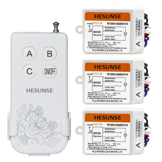 Y-F211B 3104W 1N3 220V 433mhz 3 Ways Wireless Remote Control Light Switch With 3 Receivers for LED Lamp