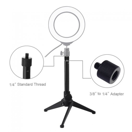 PU408 22cm Desktop Adjustable Tripod Stand Selfie Stick LED Ring Light Mount Holder for Live Broadcast