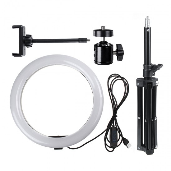 10 Inch Dimmable LED Ring Light Photo Selfie Fill Light with Tripod Adjustable Phone Holder Tripod Head for Makeup Live Broadcast Video Shooting