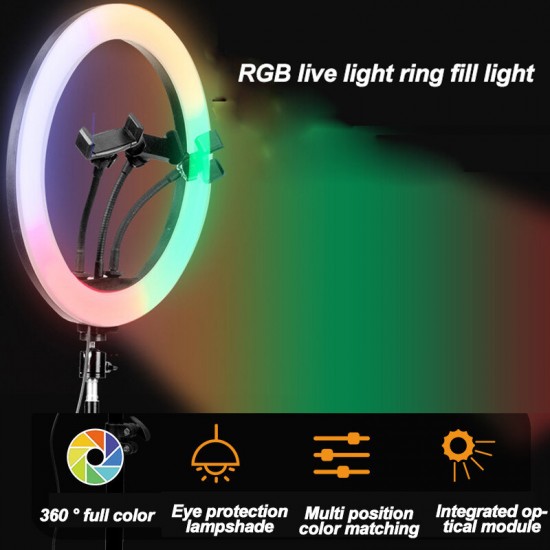 10 Inch RGB Colorful USB LED Ring Light Rainbow Fill light with Phone Clip 160cm Stand for Live Broadcast Photo