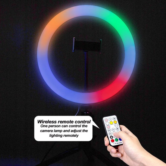 10 Inch RGB Colorful USB LED Ring Light Rainbow Fill light with Phone Clip 160cm Stand for Live Broadcast Photo