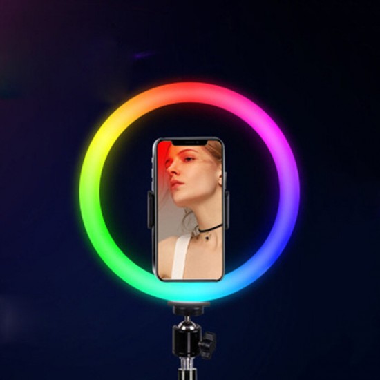 10 Inch RGB Colorful USB LED Ring Light Rainbow Fill light with Phone Clip 160cm Stand for Live Broadcast Photo