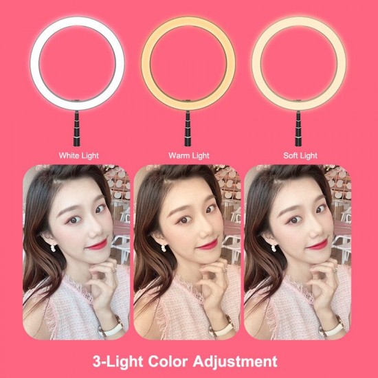 10 Inches 2200-12000K Dimmable LED Selfie Ring Light with Phone Holder Telescopic Base for TikTok Youtube Video Live