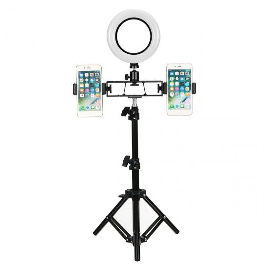 16cm LED Ring Light 10 Brightness Dimmable for Youtube Live Stream Tiktok Broadcast 2800-6500K Fill Light with Tripod Stand Dual Phone Clip