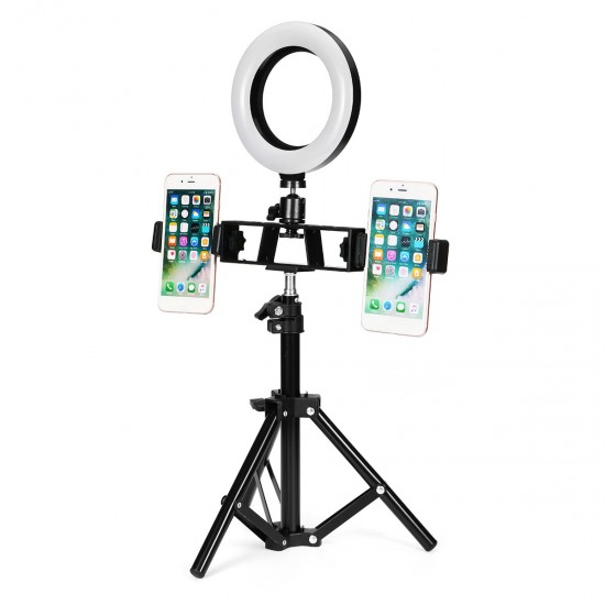 16cm LED Ring Light 10 Brightness Dimmable for Youtube Live Stream Tiktok Broadcast 2800-6500K Fill Light with Tripod Stand Dual Phone Clip