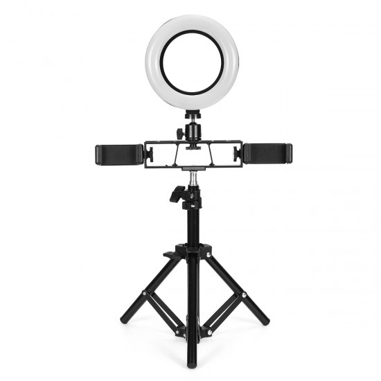 16cm LED Ring Light 10 Brightness Dimmable for Youtube Live Stream Tiktok Broadcast 2800-6500K Fill Light with Tripod Stand Dual Phone Clip