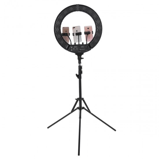 18 inch LED Ring Light 3 Phone Clip Dimmable Fill Light with 210cm Tripod Stand Remote Control for Youtube Tiktok Live Broadcast 18 inch LED Ring Light 3 Phone Clip Dimmable Fill Light with 210cm Tripod Stand Remote Control for Youtube Tiktok Live Broadcast