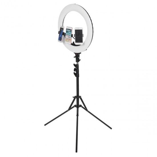 18 inch LED Ring Light 3 Phone Clip Dimmable Fill Light with 210cm Tripod Stand Remote Control for Youtube Tiktok Live Broadcast