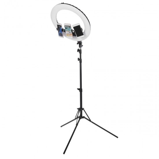 18 inch LED Ring Light 3 Phone Clip Dimmable Fill Light with 210cm Tripod Stand Remote Control for Youtube Tiktok Live Broadcast