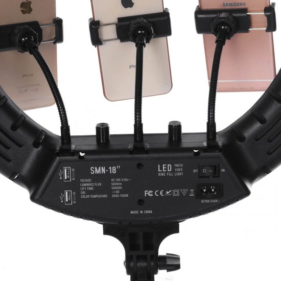 18 inch LED Ring Light 3 Phone Clip Dimmable Fill Light with 210cm Tripod Stand Remote Control for Youtube Tiktok Live Broadcast 18 inch LED Ring Light 3 Phone Clip Dimmable Fill Light with 210cm Tripod Stand Remote Control for Youtube Tiktok Live Broadcast