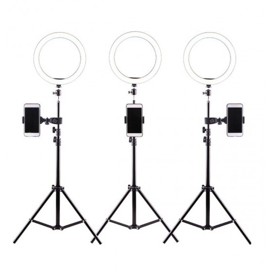 26cm 2700k-6500k Dimmable USB LED Ring Light with 50cm 160cm 210cm Tripod Phone Holder for Youtube Video Makeup Selfie