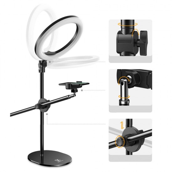 26cm LED Ring Light Camera Fill Light Overhead Desktop Stand Bracket for Mobile Phone Camera Live Broadcast Photo Photography Video Recording Ring Light