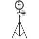 26cm LED Ring Light for Youtube Live Stream Tiktok Broadcast 10 Brightness Dimmable 2800-6500K Makeup Fill Light with Tripod Stand Dual Phone Clip